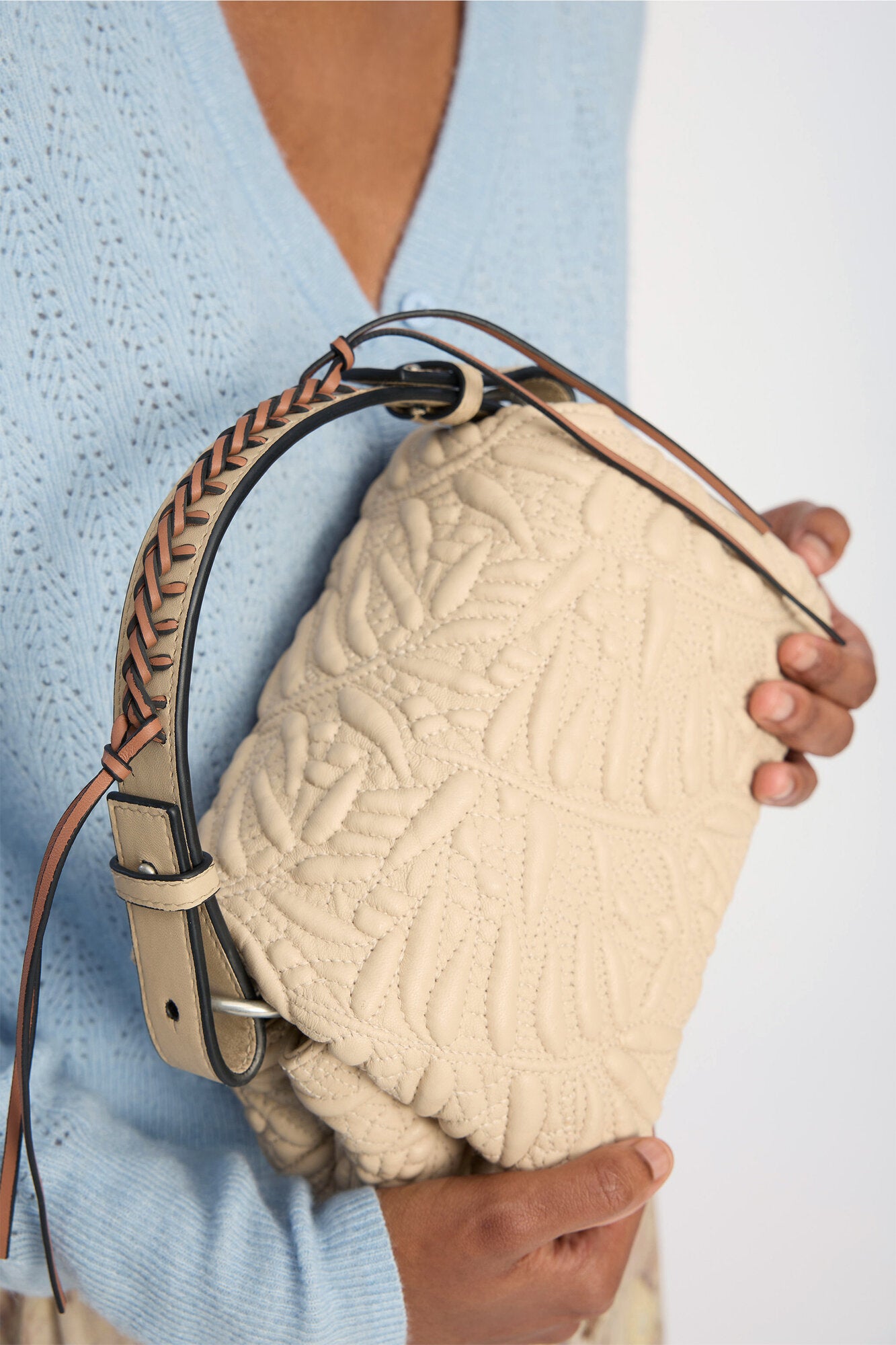 Roluke lædertaske - beige